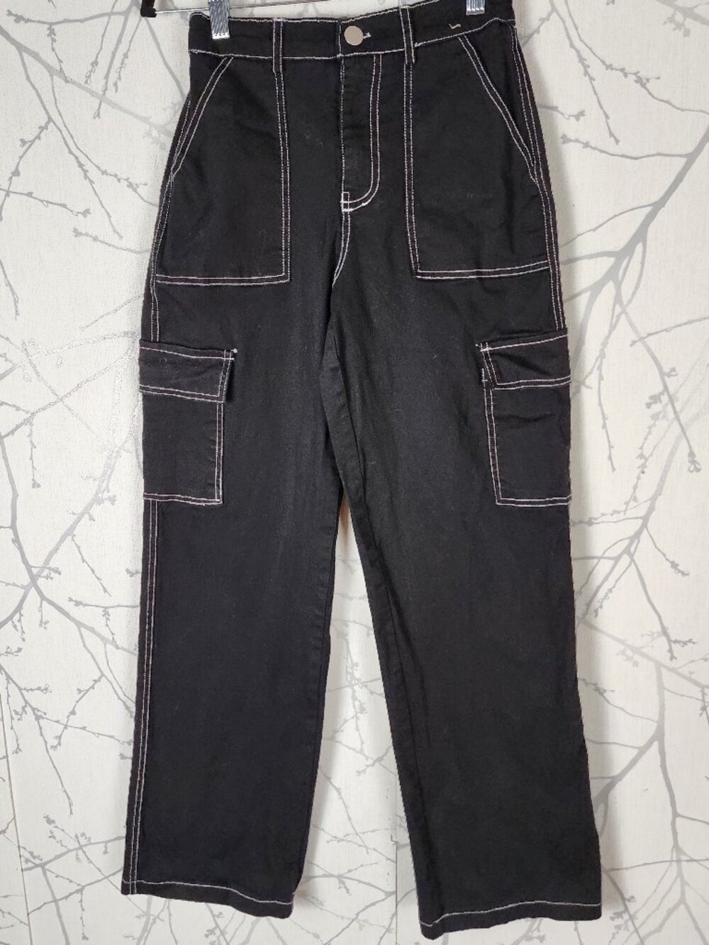 Sweet Envy Cotton Stretch Contrast Stitch High Waist Cargo Pants